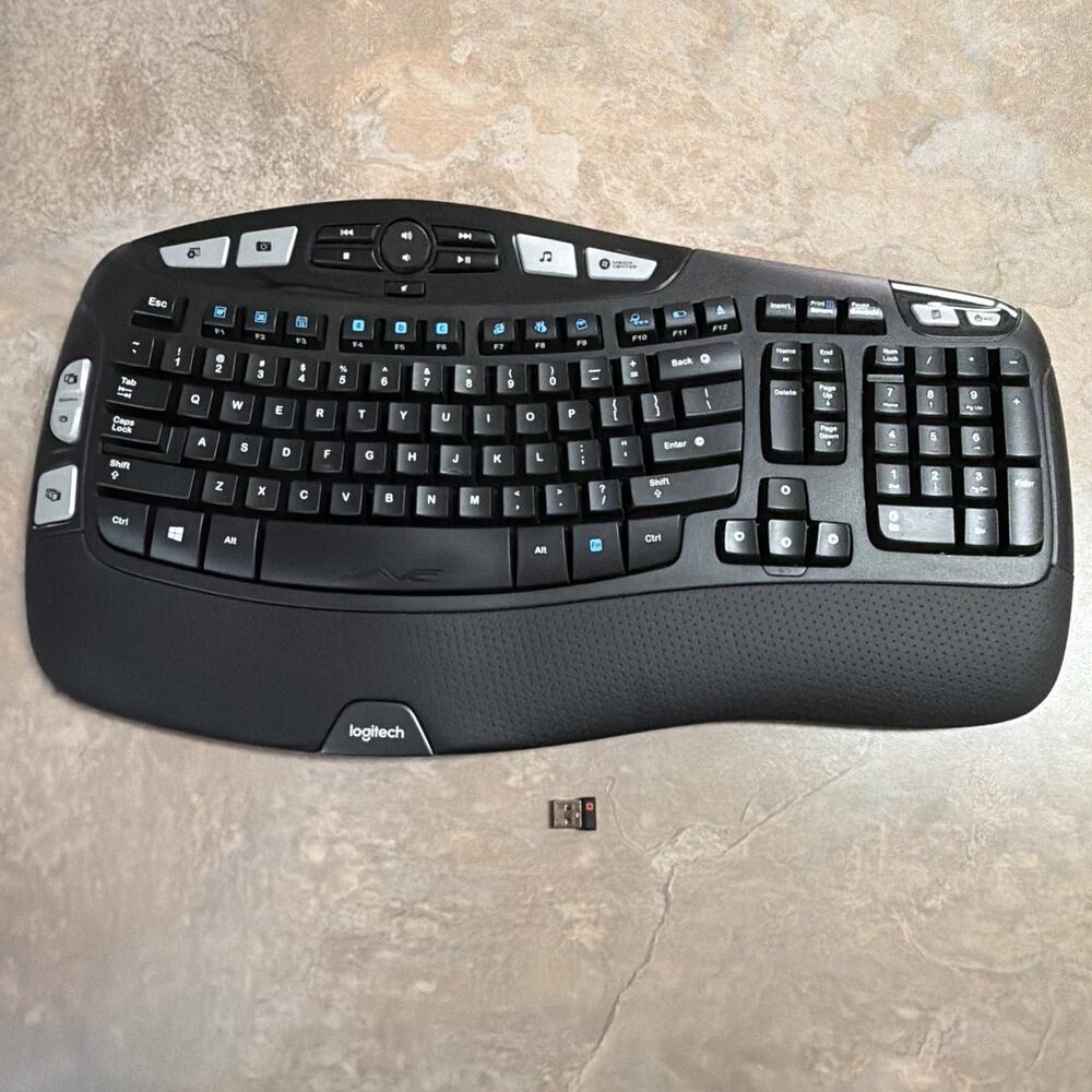 Logitech K350 Comfort Wave Wireless Keyboard with USB dongle tested Excellent